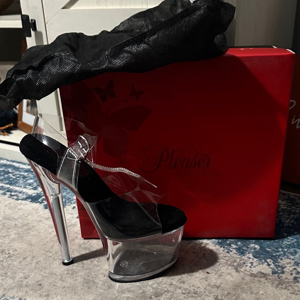 Pleaser Black and Silver Clear Platform Heels